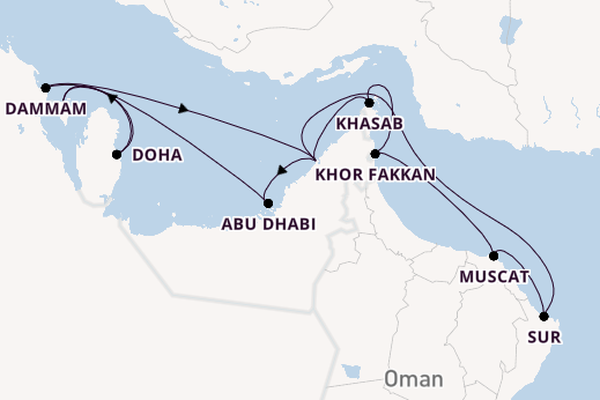 Perzische Golf vanaf Dubai, Verenigde Arabische Emiraten met de EXPLORA I