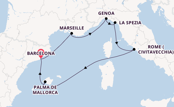 Western Mediterranean from Barcelona, Spain with the MSC World Europa