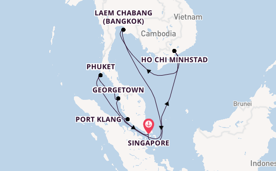 Zuidoost-Azië vanaf Singapore, Singapore met de Diamond Princess