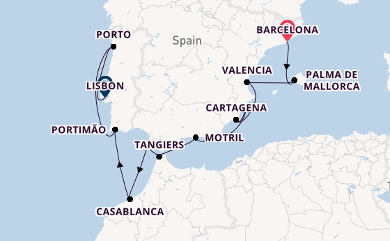 Western Mediterranean from Barcelona, Spain with the Marina