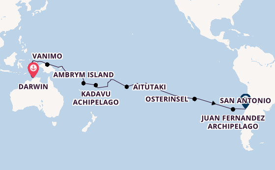 Transpazifik ab Darwin, Australien auf der Seabourn Pursuit