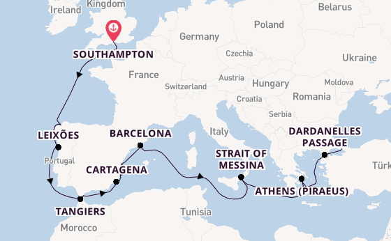 Mediterranean Sea from Southampton, England with the Queen Elizabeth