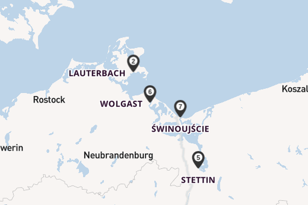 Oder vanaf Stralsund, Duitsland met de Junker Jörg
