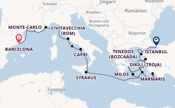 Mittelmeer ab Barcelona, Spanien auf der Marina
