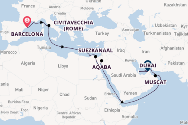 Midden-Oosten vanaf Barcelona, Spanje met de MSC Euribia