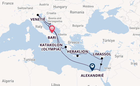 Middellandse Zee vanaf Bari, Italië met de MSC Lirica