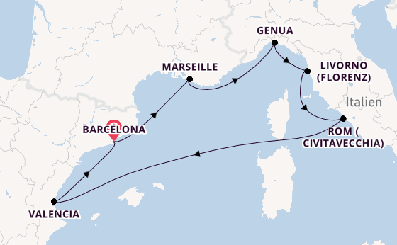 Westliches Mittelmeer ab Barcelona, Spanien auf der MSC Lirica