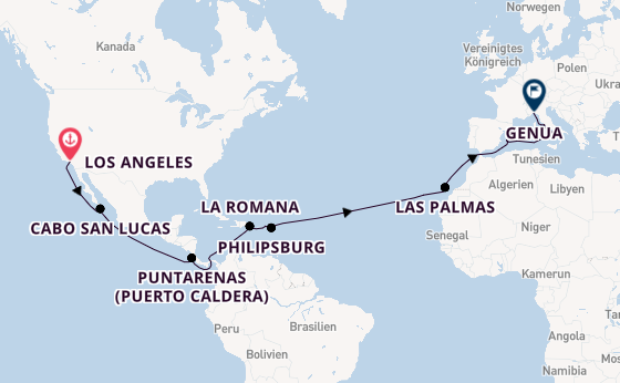 Transatlantik ab Los Angeles, USA auf der MSC Magnifica