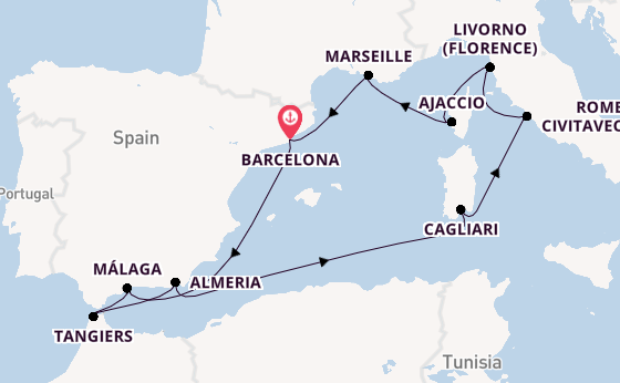 Western Mediterranean from Barcelona, Spain with the Oosterdam