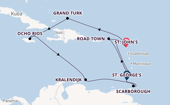 Karibik ab St. John's, Antigua und Barbuda auf der Britannia