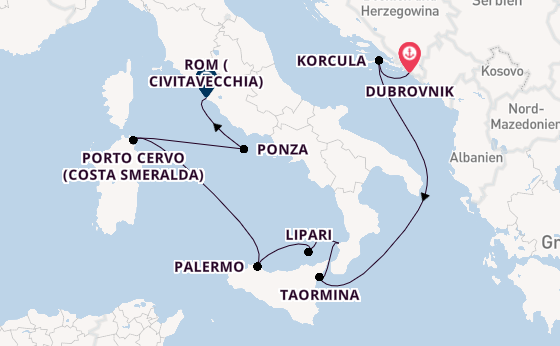 Westliches Mittelmeer ab Dubrovnik, Kroatien auf der EUROPA 2