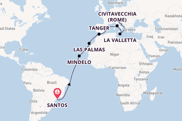 trans-Atlantisch vanaf Santos, Brazilië met de MSC Armonia