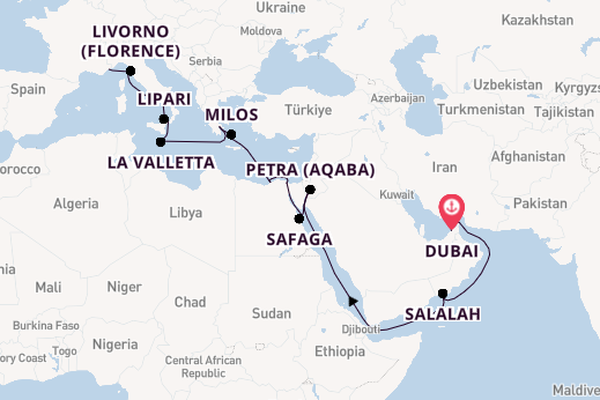 Middellandse Zee vanaf Dubai, Verenigde Arabische Emiraten met de Silver Shadow