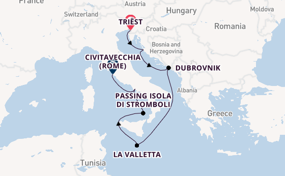 Middellandse Zee vanaf Triëst, Italië met de Queen Victoria