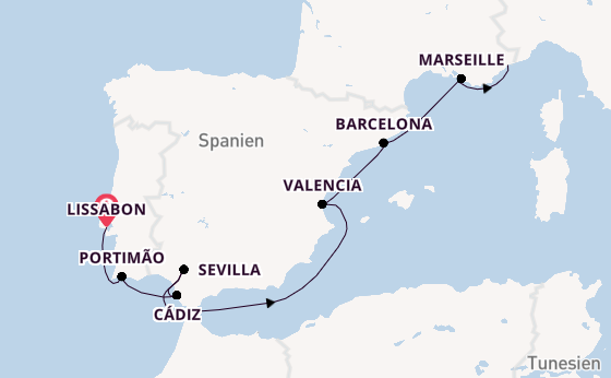 Westliches Mittelmeer ab Lissabon, Portugal auf der Silver Shadow
