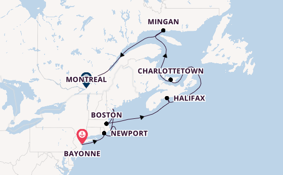 East Coast USA from Bayonne, New Jersey, USA with the Silver Shadow