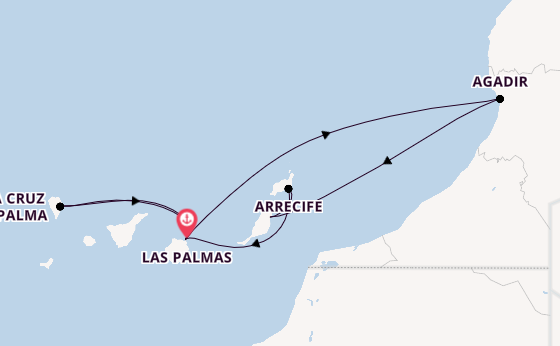 Canarische Eilanden vanaf Las Palmas, Gran Canaria, Spanje met AIDAprima