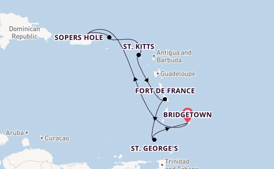 Caribbean vanaf Bridgetown, Barbados met de Emerald Princess