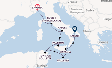 Western Mediterranean from Savona, Italy with the Costa Fascinosa