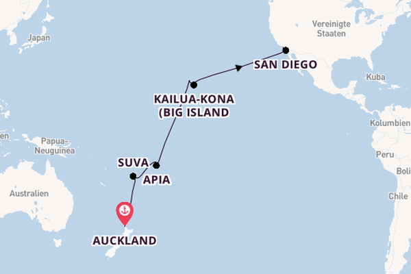 Transpazifik ab Auckland, Neuseeland auf der Royal Princess