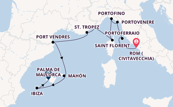 Westliches Mittelmeer ab Civitavecchia (Rom), Italien auf der EUROPA 2