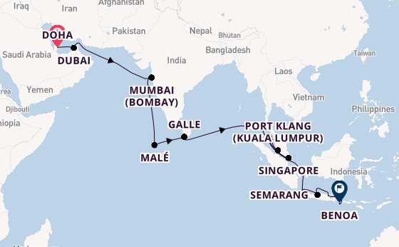 South East Asia from Doha, Qatar with the Seven Seas Mariner