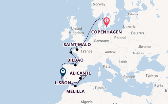 Mediterranean Sea from Copenhagen, Denmark with the Silver Nova