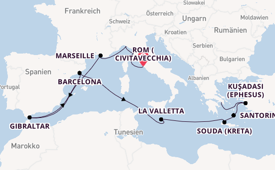 Mittelmeer ab Civitavecchia (Rom), Italien auf der Oosterdam