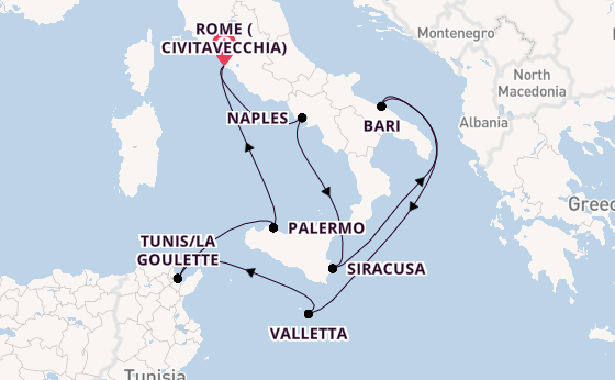 Western Mediterranean from Rome (Civitavecchia), Italy with the EXPLORA II