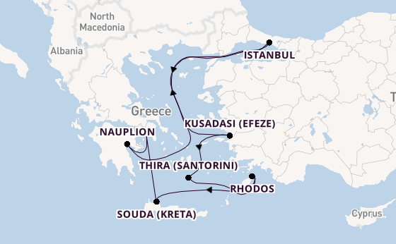 Oostelijke Middellandse Zee vanaf Athene (Piraeus), Griekenland met de Oosterdam