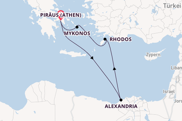Östliches Mittelmeer ab Piräus (Athen), Griechenland auf der Nieuw Amsterdam