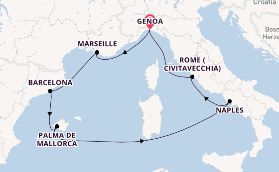 Western Mediterranean from Genoa, Italy with the Costa Toscana