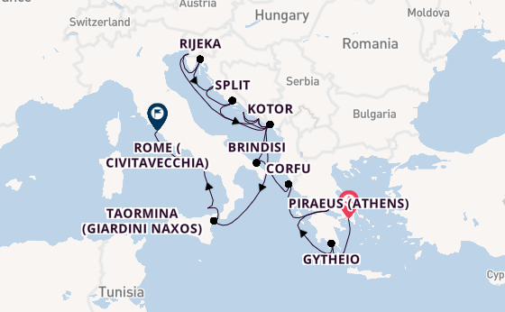 Mediterranean from Piraeus (Athens), Greece with the Seabourn Ovation 
