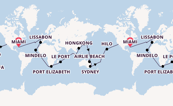Wereldreizen vanaf Miami, Verenigde Staten met de Queen Elizabeth