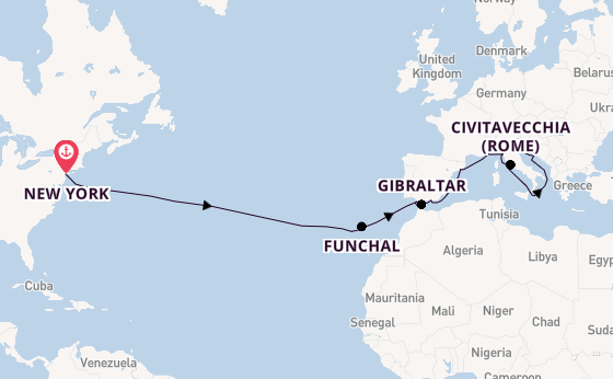trans-Atlantisch vanaf New York, Verenigde Staten met de Norwegian Gem
