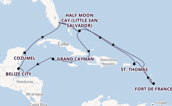 Caribbean from Fort Lauderdale (Port Everglades), Florida, USA with the Eurodam