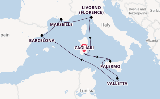 Western Mediterranean from Cagliari, Sardinia with the MSC Splendida