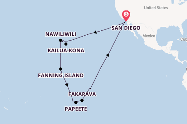 Polynesië vanaf San Diego, Verenigde Staten met de Koningsdam