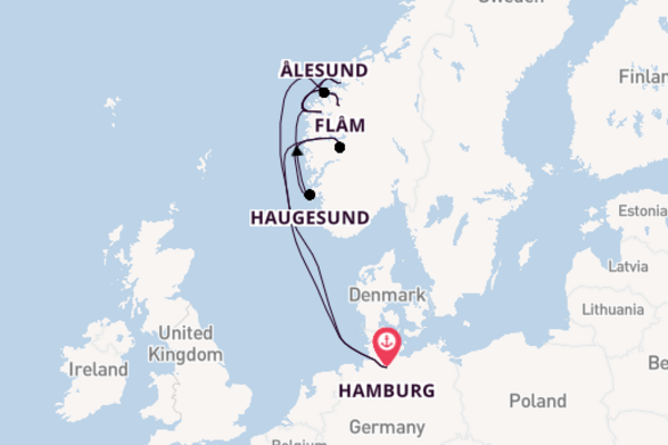 Noorwegen vanaf Hamburg, Duitsland met AIDAprima