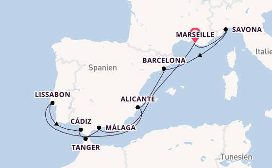 Westliches Mittelmeer ab Marseille, Frankreich auf der Costa Diadema
