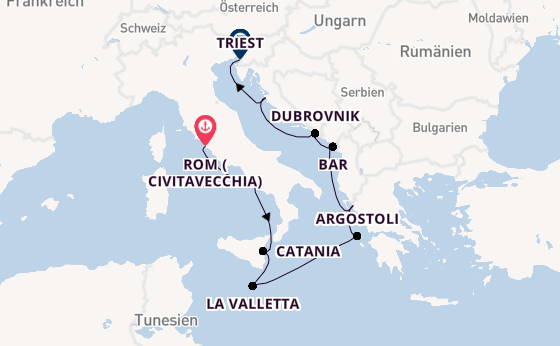Mittelmeer ab Civitavecchia (Rom), Italien auf der Allura 