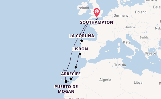 Canary Islands from Southampton, England with the Ventura