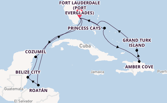 Caribbean from Fort Lauderdale (Port Everglades), Florida, USA with the Regal Princess