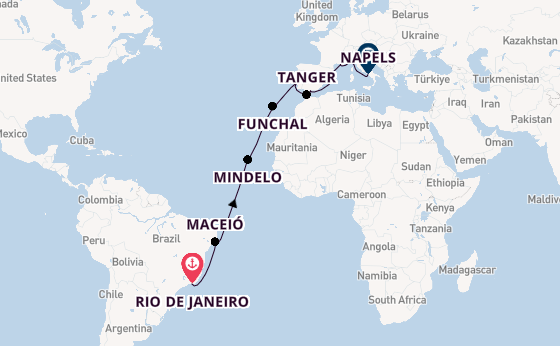 trans-Atlantisch vanaf Rio de Janeiro, Brazilië met de MSC Seaview