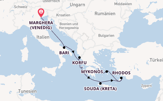 Östliches Mittelmeer ab Marghera (Venedig) auf der Costa Deliziosa