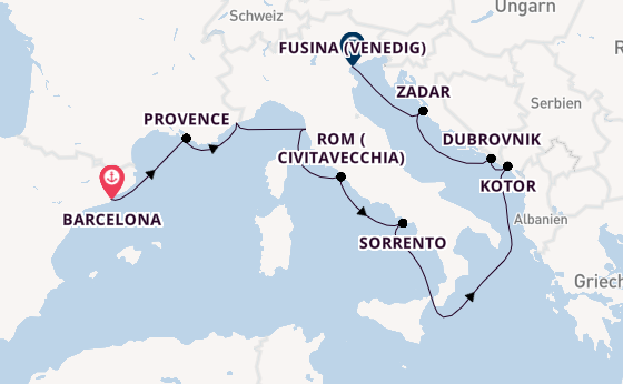 Mittelmeer ab Barcelona, Spanien auf der Azamara Journey