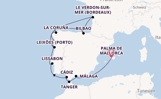 Portugal ab Palma de Mallorca, Spanien auf der Mein Schiff 6