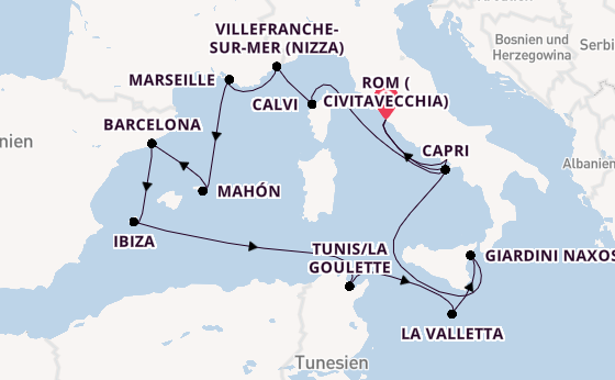 Westliches Mittelmeer ab Civitavecchia (Rom), Italien auf der EXPLORA I