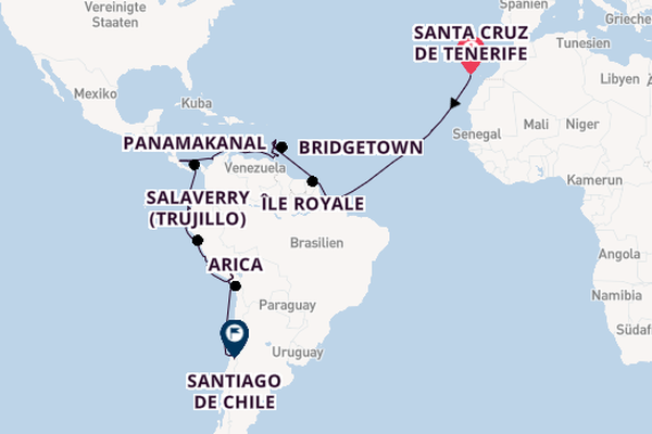 Südamerika ab Santa Cruz de Tenerife, Spanien auf der VASCO DA GAMA