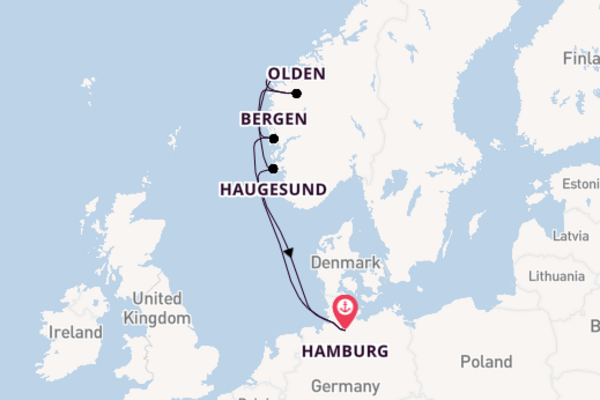 Noorwegen vanaf Hamburg, Duitsland met AIDAperla